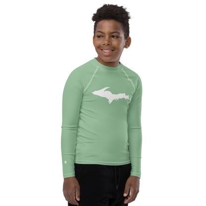 Michigan Upper Peninsula Rash Guard (w/ UP Outline) | Youth - Sea Green