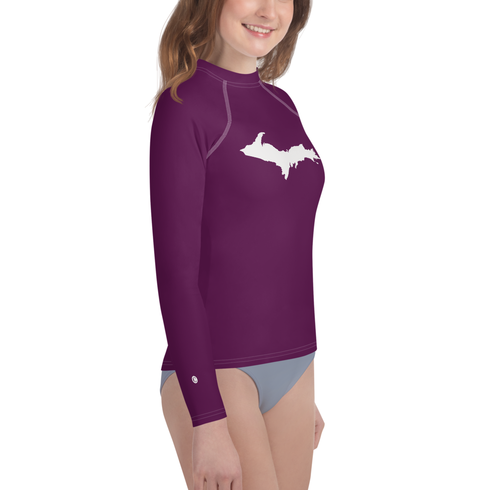 Michigan Upper Peninsula Rash Guard (w/ UP Outline) | Youth - Tyrian Purple