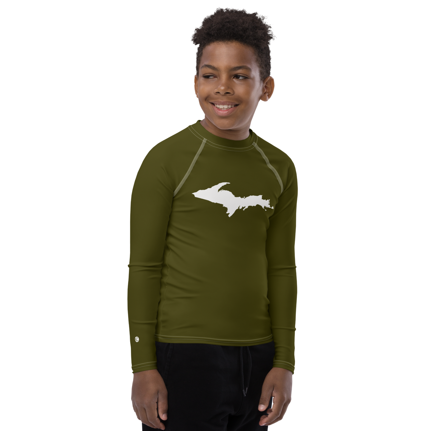 Michigan Upper Peninsula Rash Guard (w/ UP Outline) | Youth - Military Green