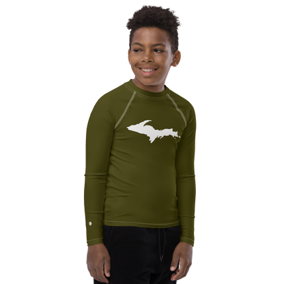 Michigan Upper Peninsula Rash Guard (w/ UP Outline) | Youth - Military Green