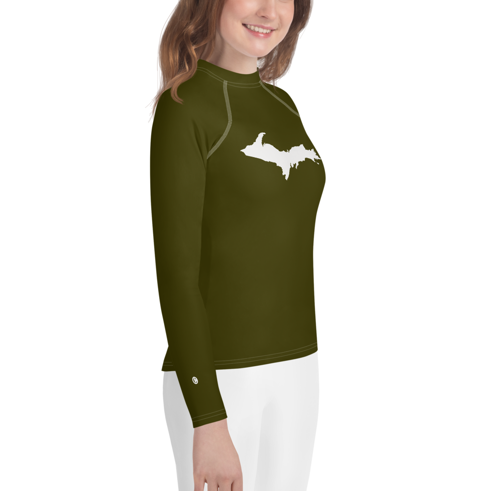 Michigan Upper Peninsula Rash Guard (w/ UP Outline) | Youth - Military Green