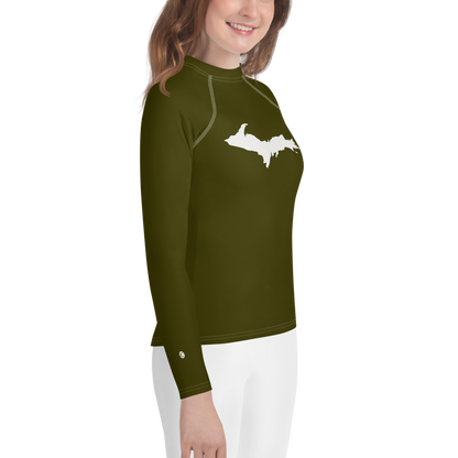 Michigan Upper Peninsula Rash Guard (w/ UP Outline) | Youth - Military Green