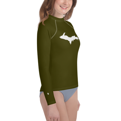 Michigan Upper Peninsula Rash Guard (w/ UP Outline) | Youth - Military Green