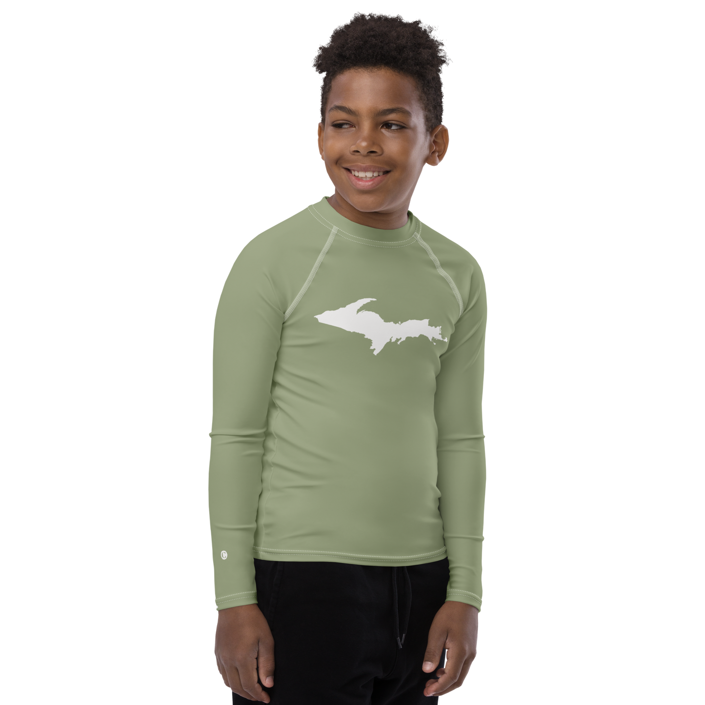 Michigan Upper Peninsula Rash Guard (w/ UP Outline) | Youth - Beachgrass Green