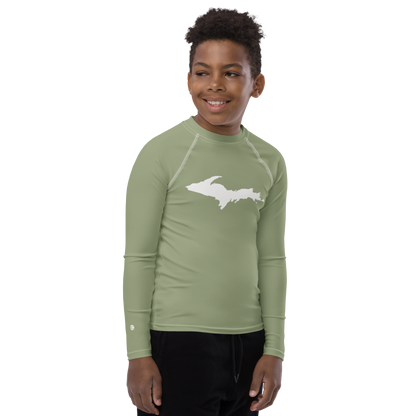 Michigan Upper Peninsula Rash Guard (w/ UP Outline) | Youth - Beachgrass Green