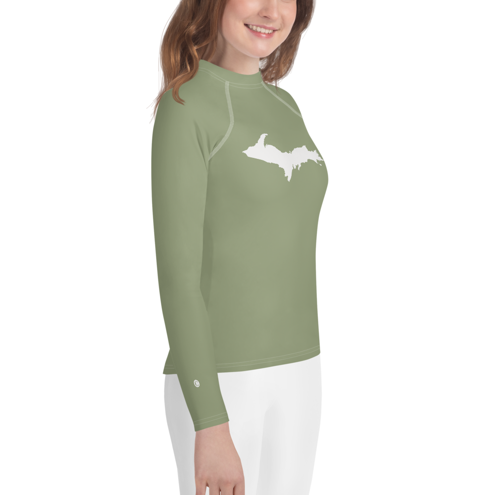 Michigan Upper Peninsula Rash Guard (w/ UP Outline) | Youth - Beachgrass Green