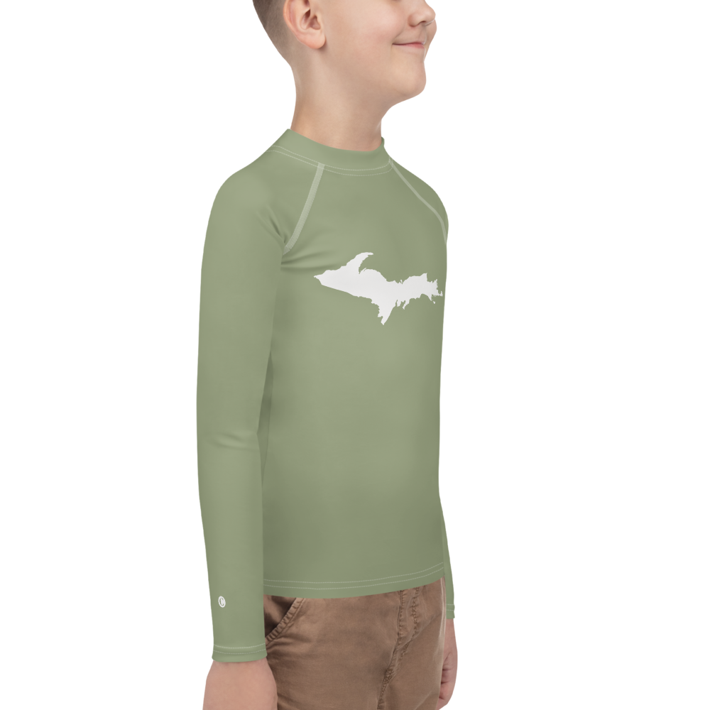 Michigan Upper Peninsula Rash Guard (w/ UP Outline) | Youth - Beachgrass Green