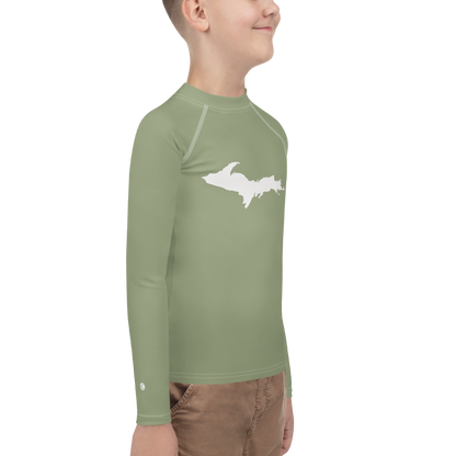 Michigan Upper Peninsula Rash Guard (w/ UP Outline) | Youth - Beachgrass Green