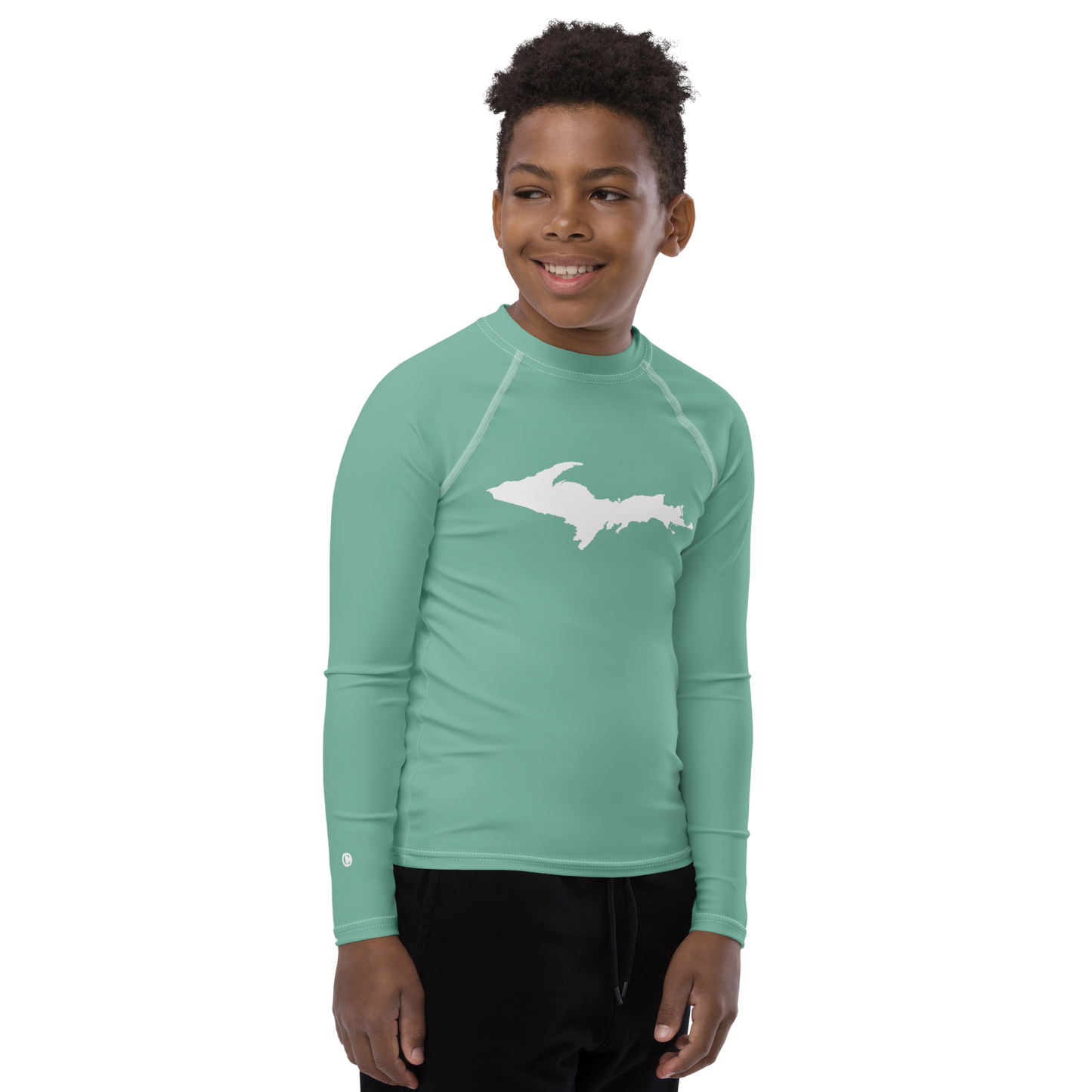 Michigan Upper Peninsula Rash Guard (w/ UP Outline) | Youth - Metallic Mint Green