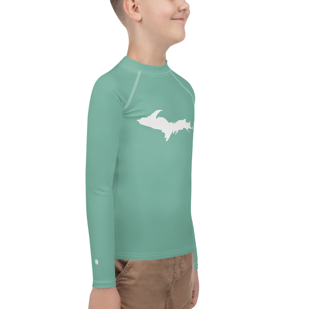 Michigan Upper Peninsula Rash Guard (w/ UP Outline) | Youth - Metallic Mint Green