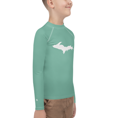 Michigan Upper Peninsula Rash Guard (w/ UP Outline) | Youth - Metallic Mint Green