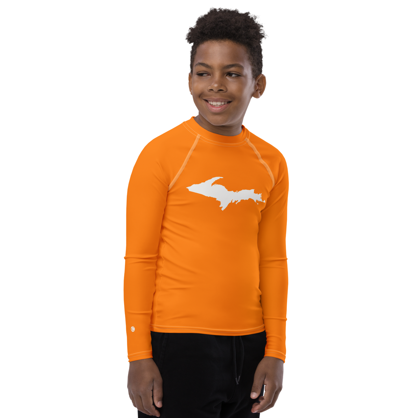 Michigan Upper Peninsula Rash Guard (w/ UP Outline) | Youth - Safety Orange