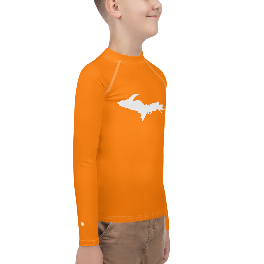 Michigan Upper Peninsula Rash Guard (w/ UP Outline) | Youth - Safety Orange