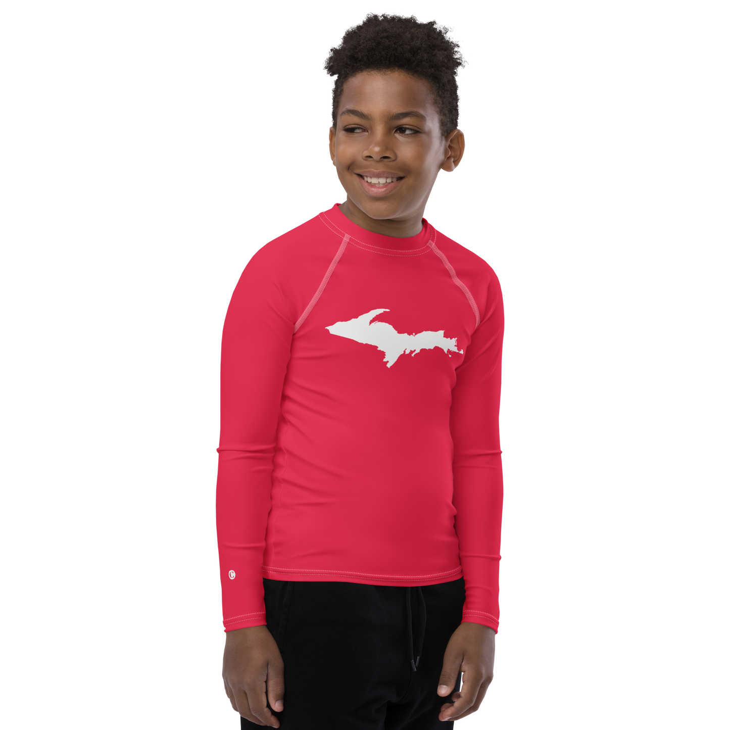 Michigan Upper Peninsula Rash Guard (w/ UP Outline) | Youth - Lighthouse Red