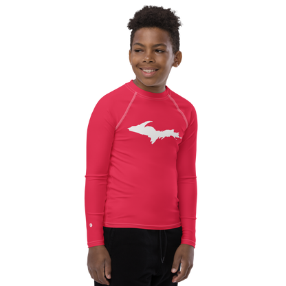 Michigan Upper Peninsula Rash Guard (w/ UP Outline) | Youth - Lighthouse Red