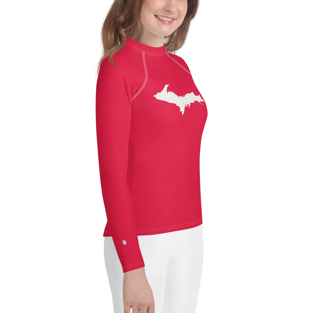 Michigan Upper Peninsula Rash Guard (w/ UP Outline) | Youth - Lighthouse Red