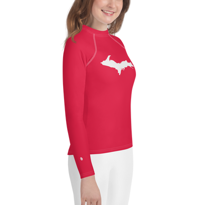 Michigan Upper Peninsula Rash Guard (w/ UP Outline) | Youth - Lighthouse Red