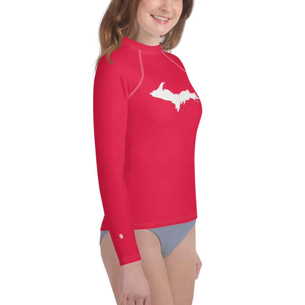 Michigan Upper Peninsula Rash Guard (w/ UP Outline) | Youth - Lighthouse Red