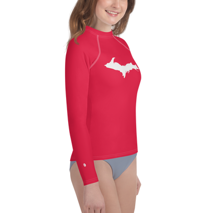 Michigan Upper Peninsula Rash Guard (w/ UP Outline) | Youth - Lighthouse Red