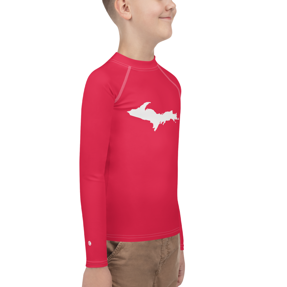 Michigan Upper Peninsula Rash Guard (w/ UP Outline) | Youth - Lighthouse Red