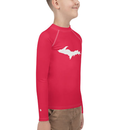 Michigan Upper Peninsula Rash Guard (w/ UP Outline) | Youth - Lighthouse Red