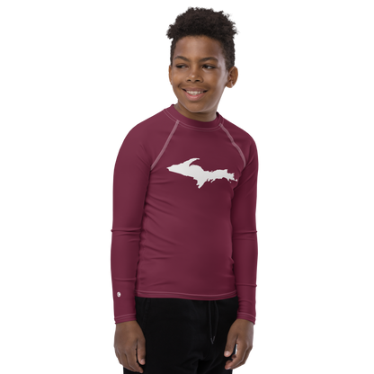 Michigan Upper Peninsula Rash Guard (w/ UP Outline) | Youth - Old Mission Burgundy