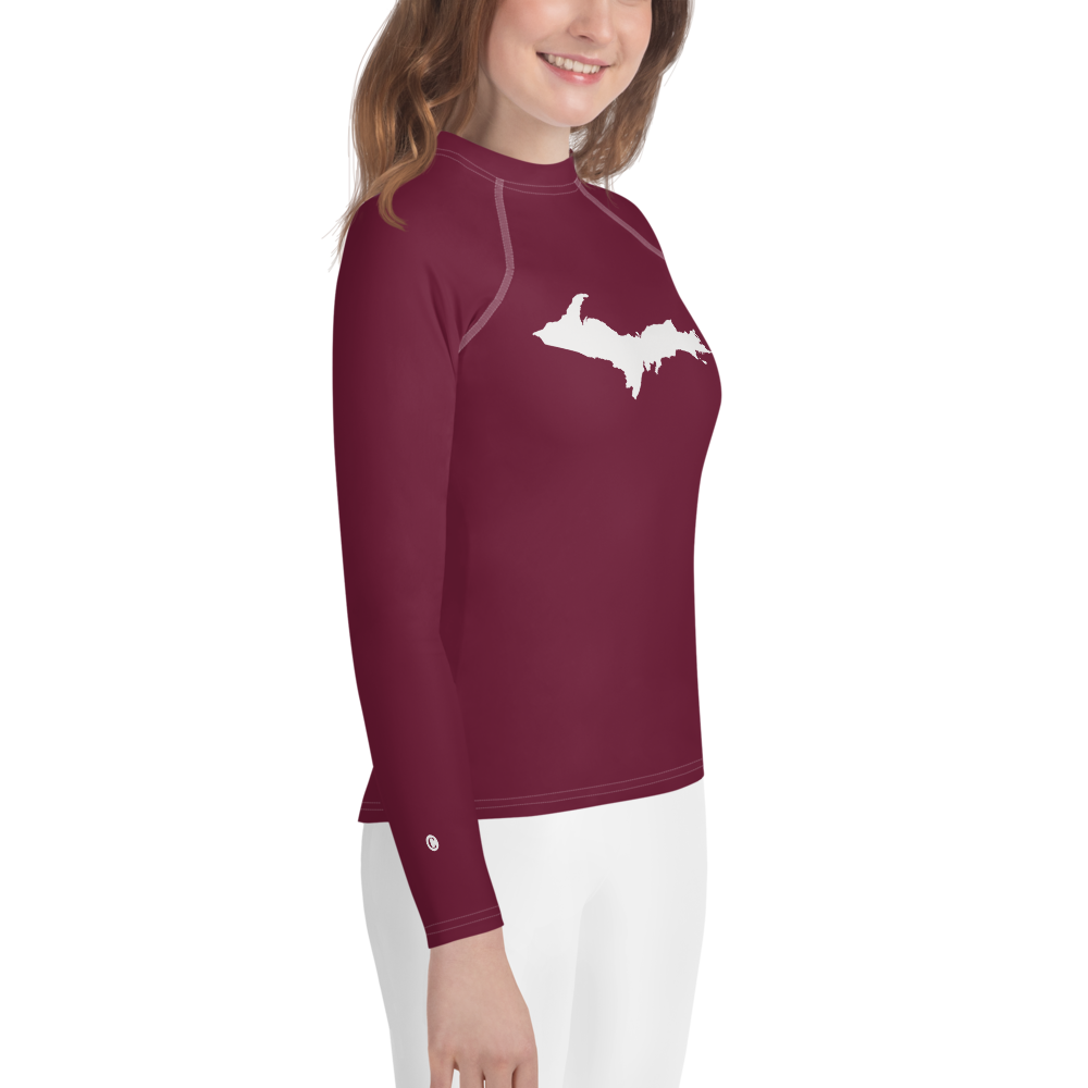 Michigan Upper Peninsula Rash Guard (w/ UP Outline) | Youth - Old Mission Burgundy