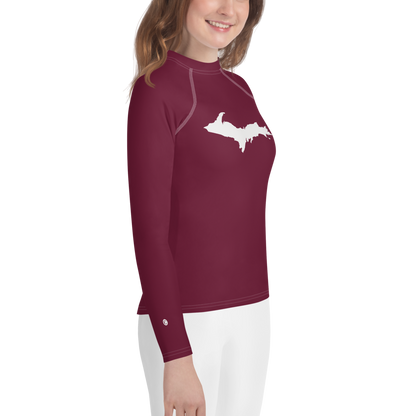 Michigan Upper Peninsula Rash Guard (w/ UP Outline) | Youth - Old Mission Burgundy