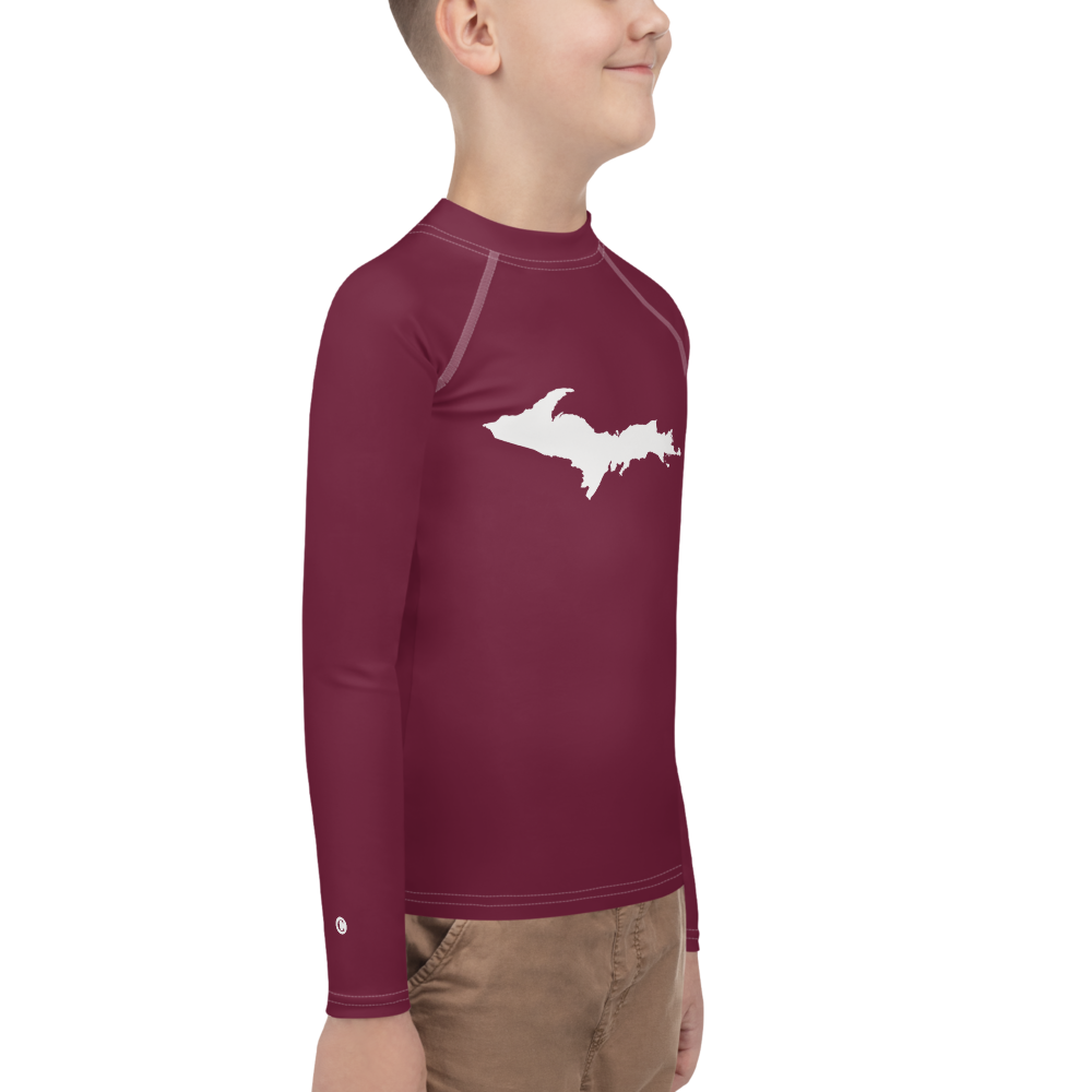 Michigan Upper Peninsula Rash Guard (w/ UP Outline) | Youth - Old Mission Burgundy