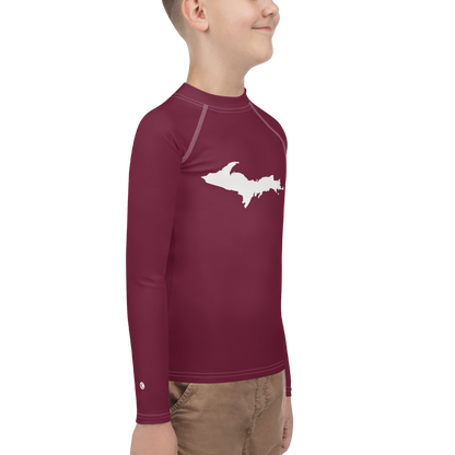 Michigan Upper Peninsula Rash Guard (w/ UP Outline) | Youth - Old Mission Burgundy