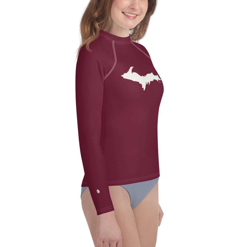 Michigan Upper Peninsula Rash Guard (w/ UP Outline) | Youth - Old Mission Burgundy