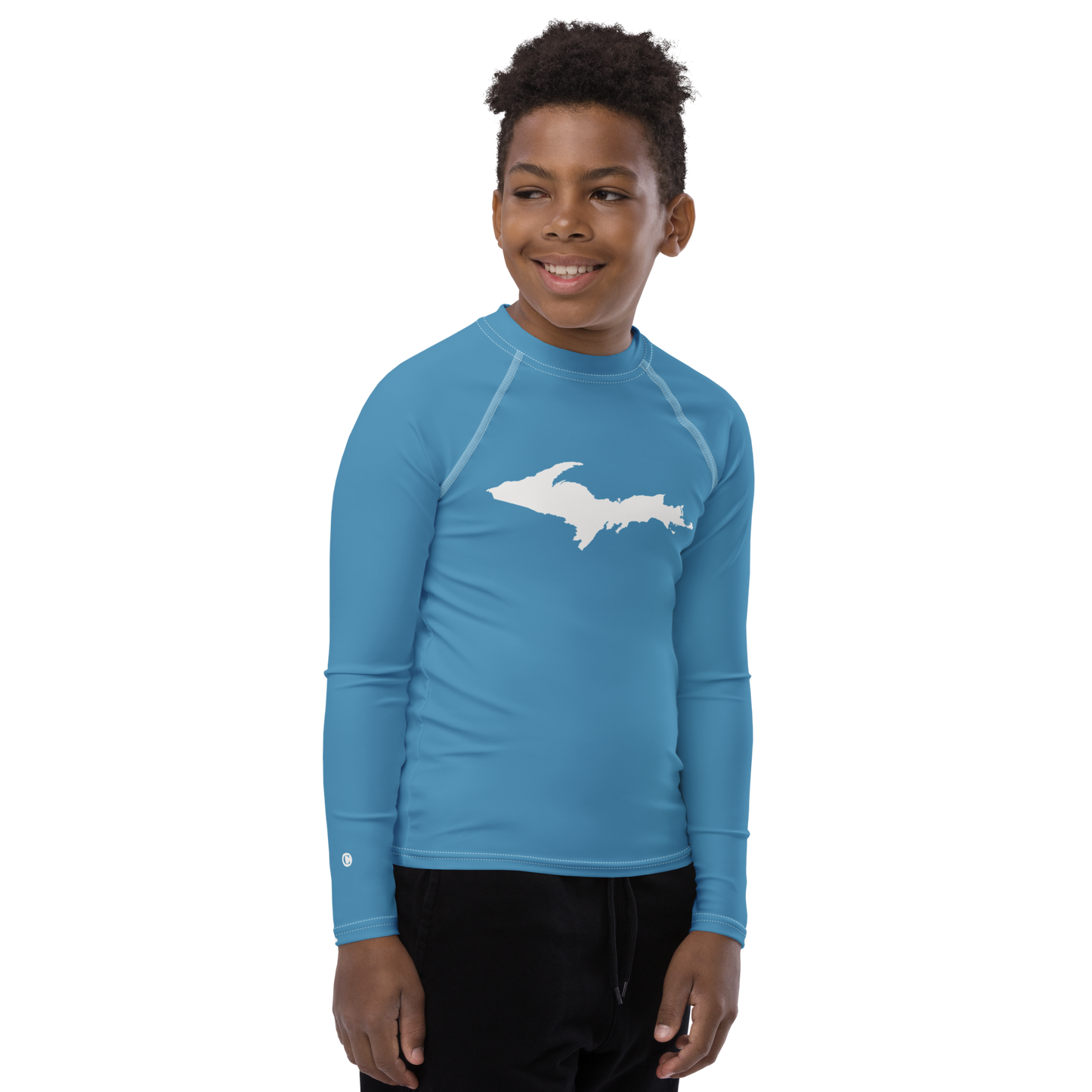 Michigan Upper Peninsula Rash Guard (w/ UP Outline) | Youth - Lake Michigan Blue