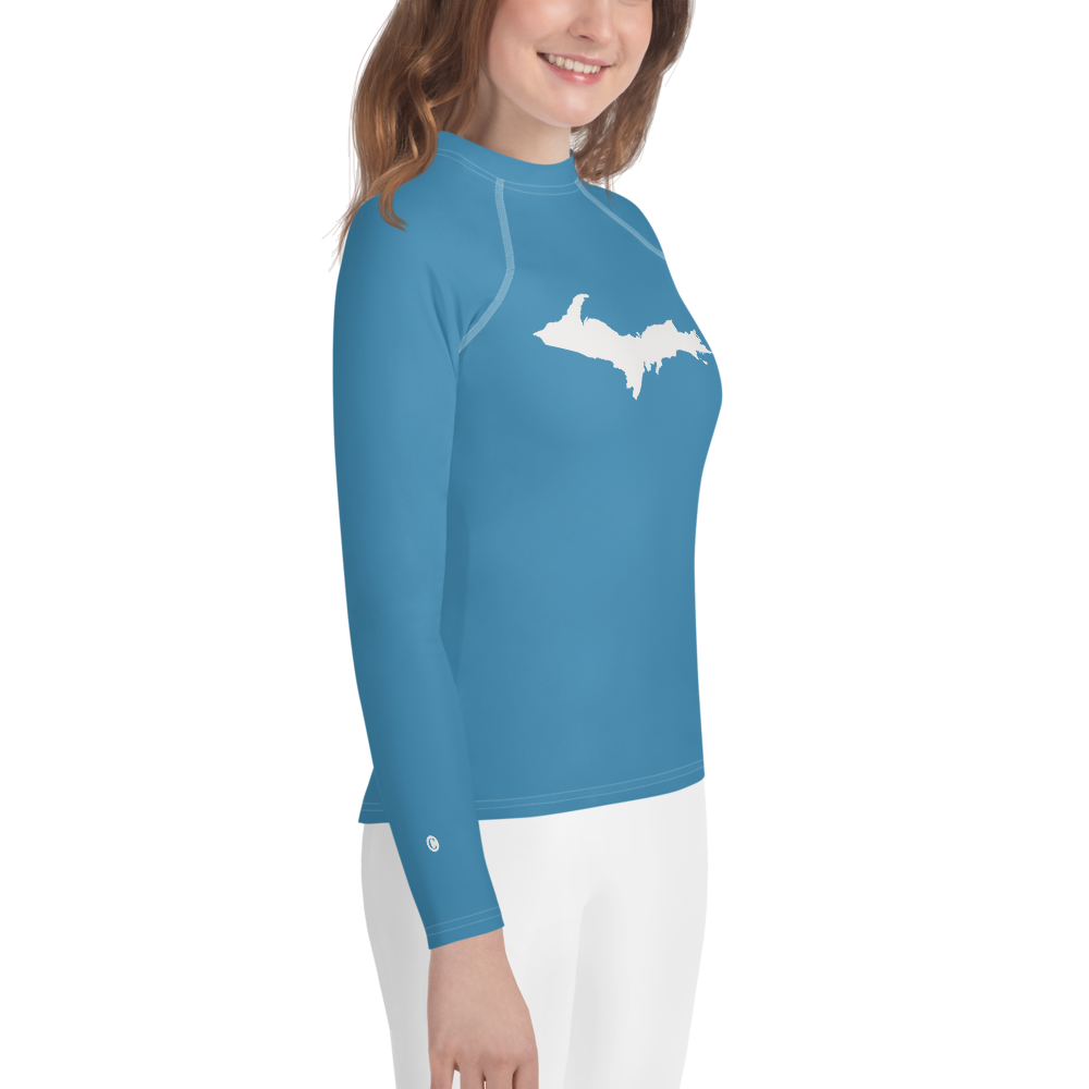 Michigan Upper Peninsula Rash Guard (w/ UP Outline) | Youth - Lake Michigan Blue