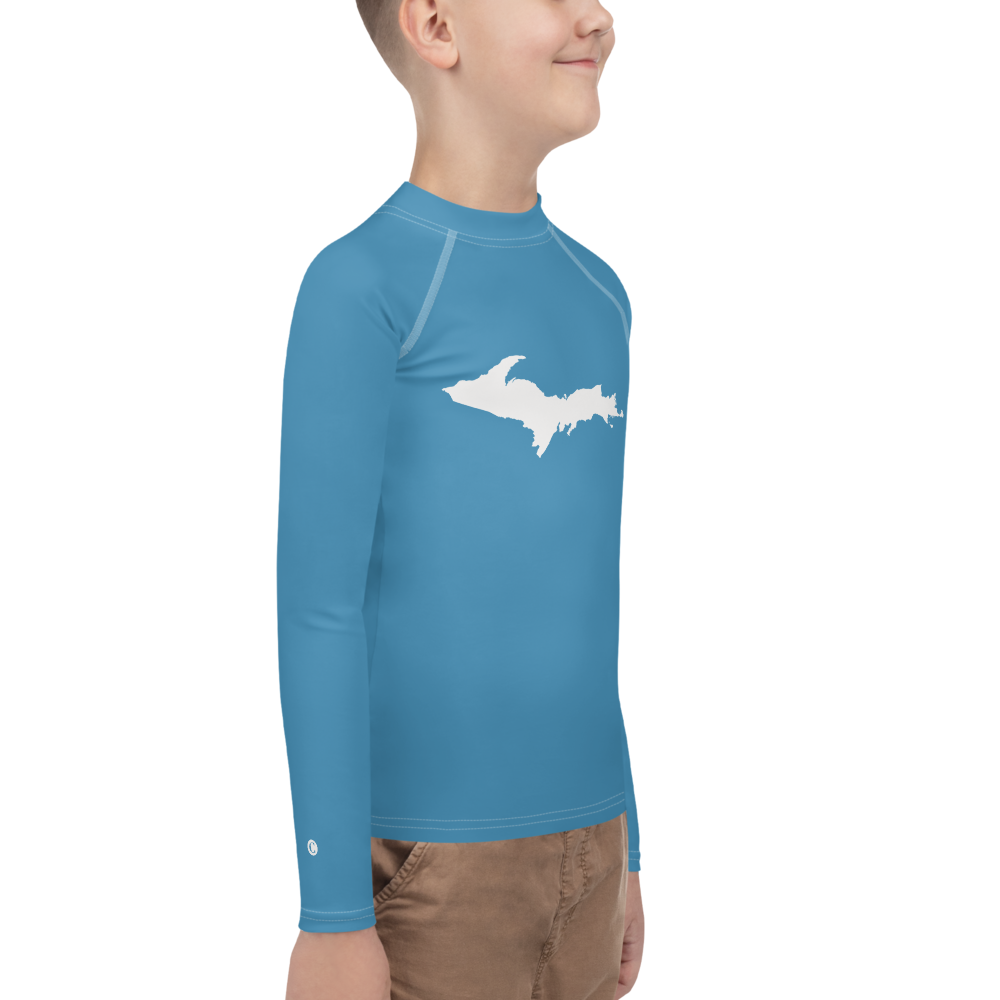 Michigan Upper Peninsula Rash Guard (w/ UP Outline) | Youth - Lake Michigan Blue