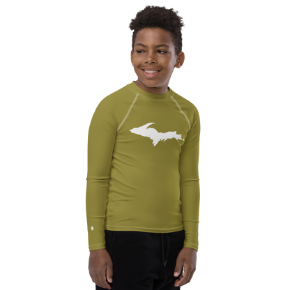 Michigan Upper Peninsula Rash Guard (w/ UP Outline) | Youth - Scrub Gold