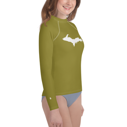 Michigan Upper Peninsula Rash Guard (w/ UP Outline) | Youth - Scrub Gold