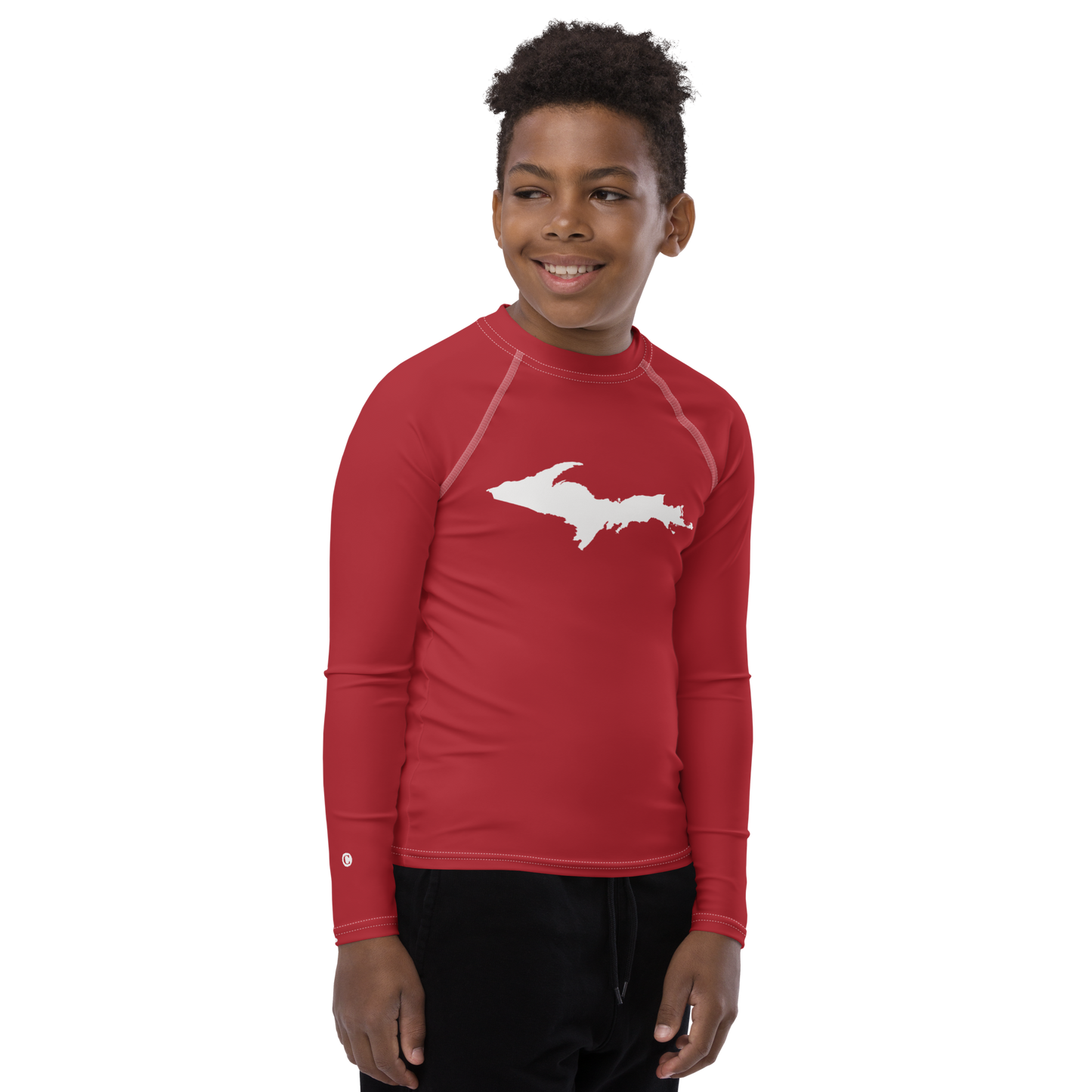 Michigan Upper Peninsula Rash Guard (w/ UP Outline) | Youth - Thimbleberry Red