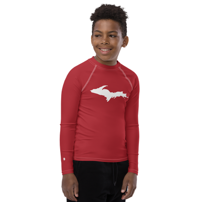 Michigan Upper Peninsula Rash Guard (w/ UP Outline) | Youth - Thimbleberry Red