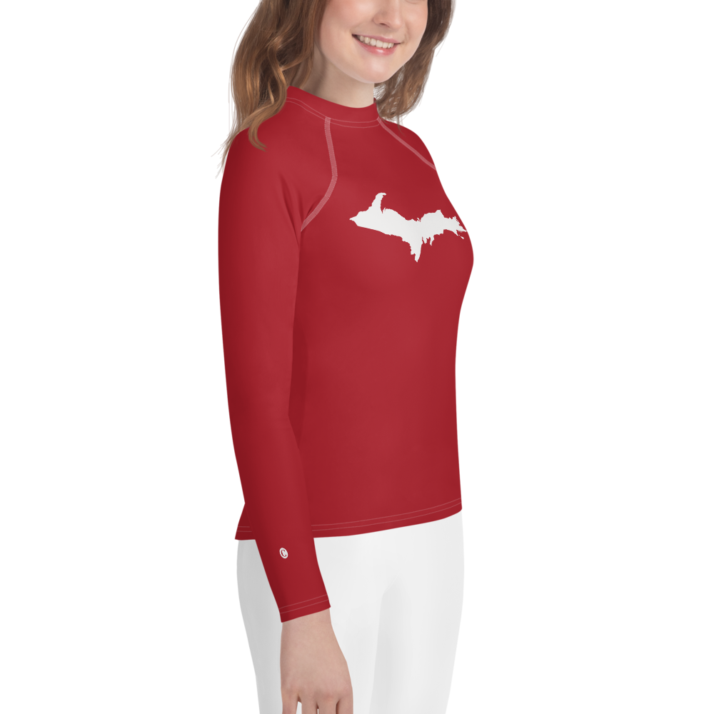 Michigan Upper Peninsula Rash Guard (w/ UP Outline) | Youth - Thimbleberry Red