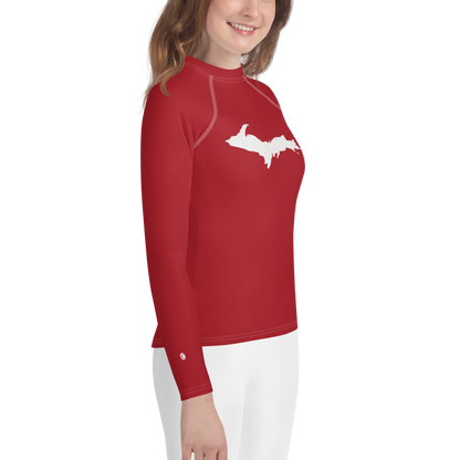 Michigan Upper Peninsula Rash Guard (w/ UP Outline) | Youth - Thimbleberry Red