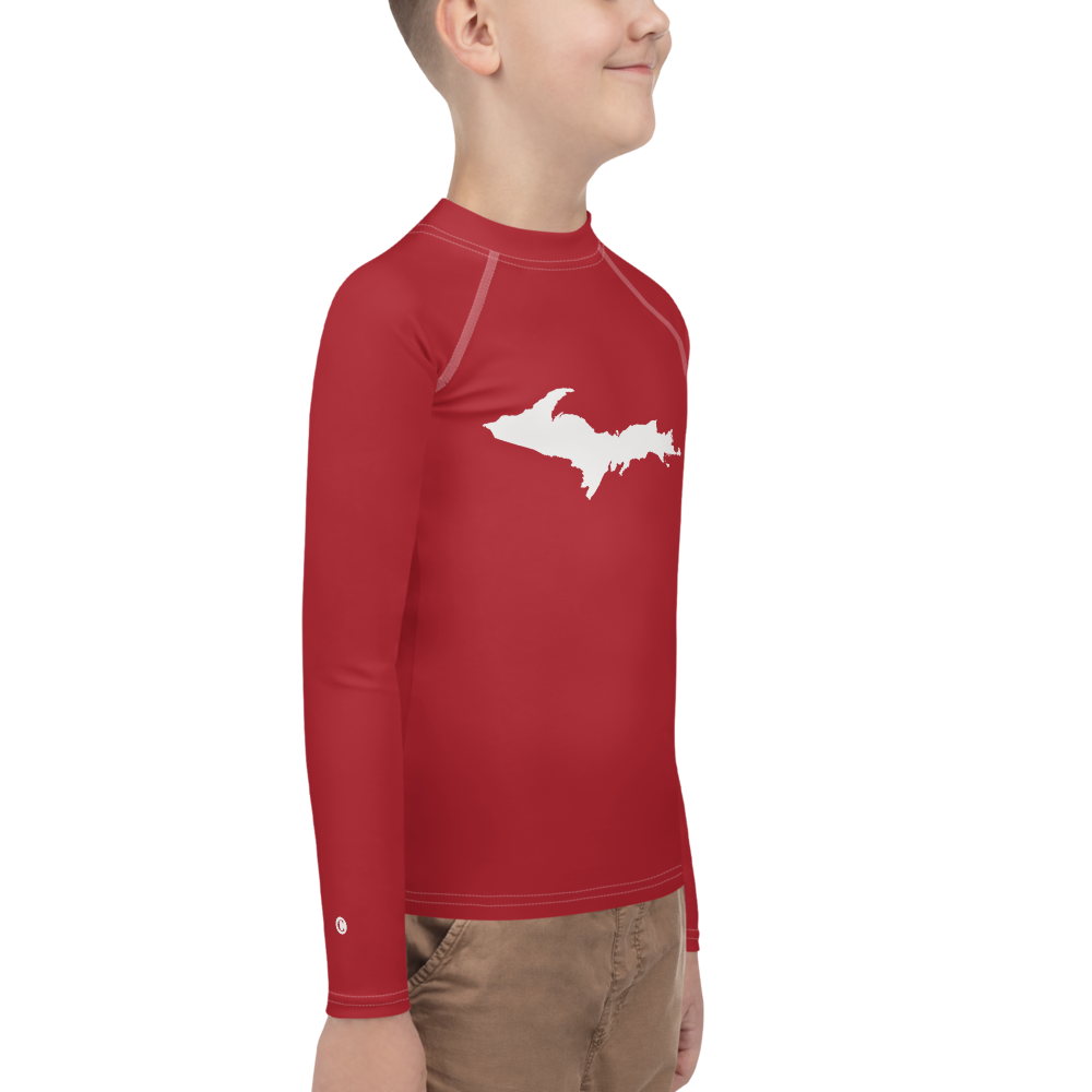 Michigan Upper Peninsula Rash Guard (w/ UP Outline) | Youth - Thimbleberry Red