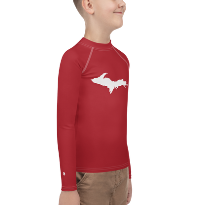 Michigan Upper Peninsula Rash Guard (w/ UP Outline) | Youth - Thimbleberry Red