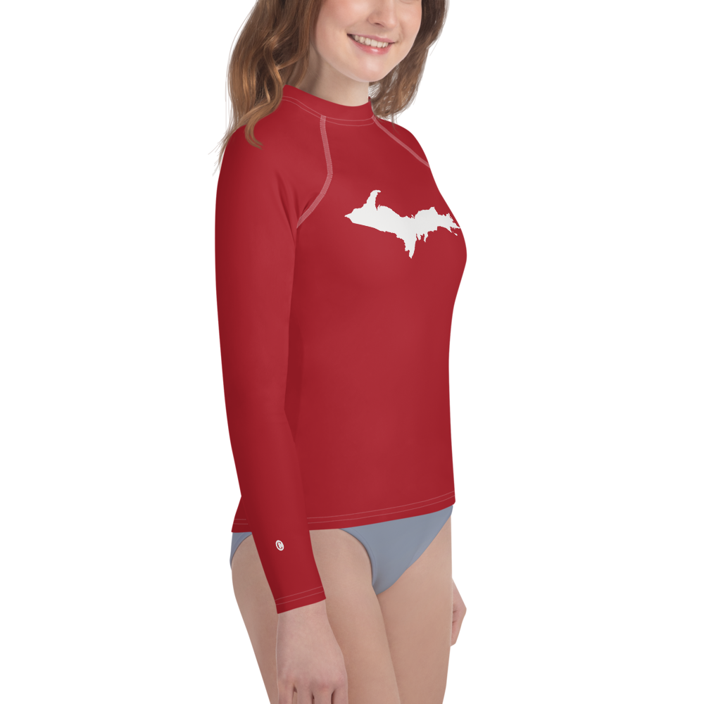 Michigan Upper Peninsula Rash Guard (w/ UP Outline) | Youth - Thimbleberry Red