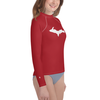 Michigan Upper Peninsula Rash Guard (w/ UP Outline) | Youth - Thimbleberry Red