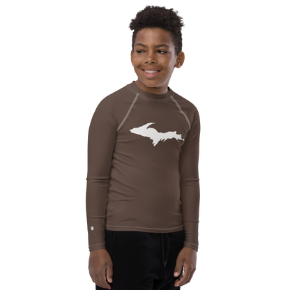 Michigan Upper Peninsula Rash Guard (w/ UP Outline) | Youth - Hickory Color