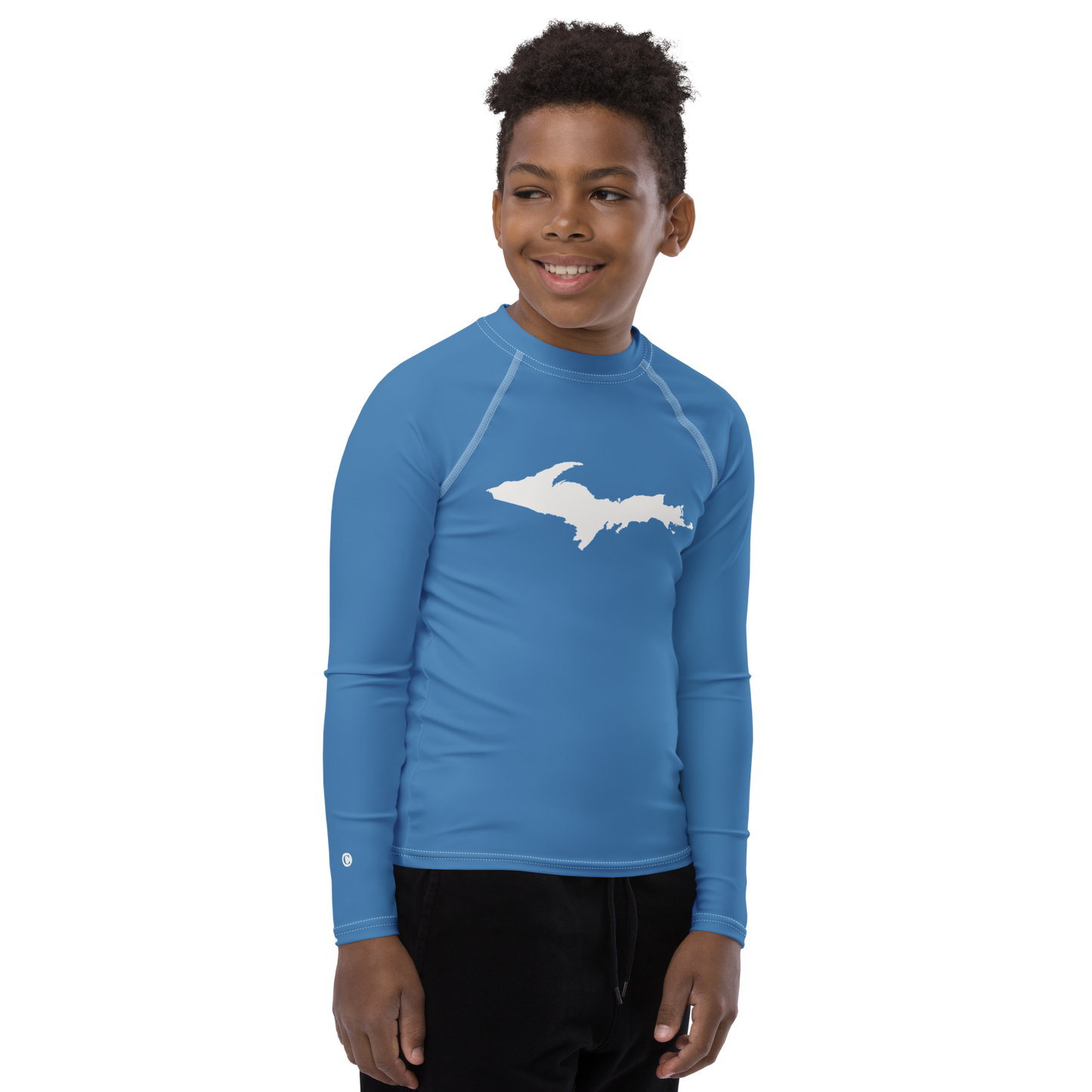 Michigan Upper Peninsula Rash Guard (w/ UP Outline) | Youth - Lake Superior Blue