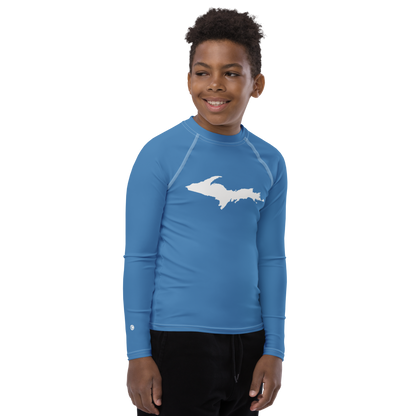 Michigan Upper Peninsula Rash Guard (w/ UP Outline) | Youth - Lake Superior Blue