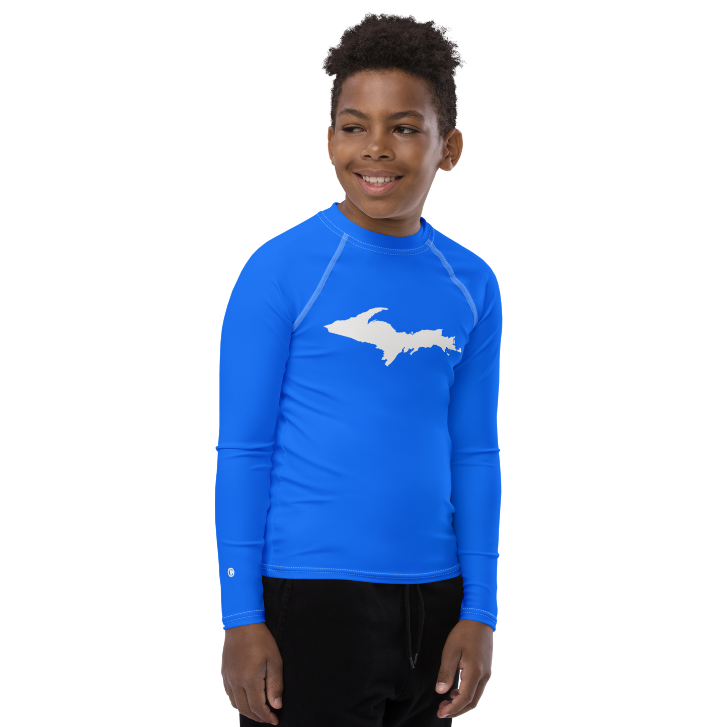 Michigan Upper Peninsula Rash Guard (w/ UP Outline) | Youth - Motor Town Blue