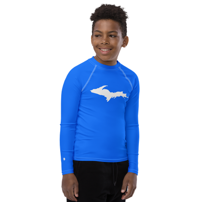 Michigan Upper Peninsula Rash Guard (w/ UP Outline) | Youth - Motor Town Blue