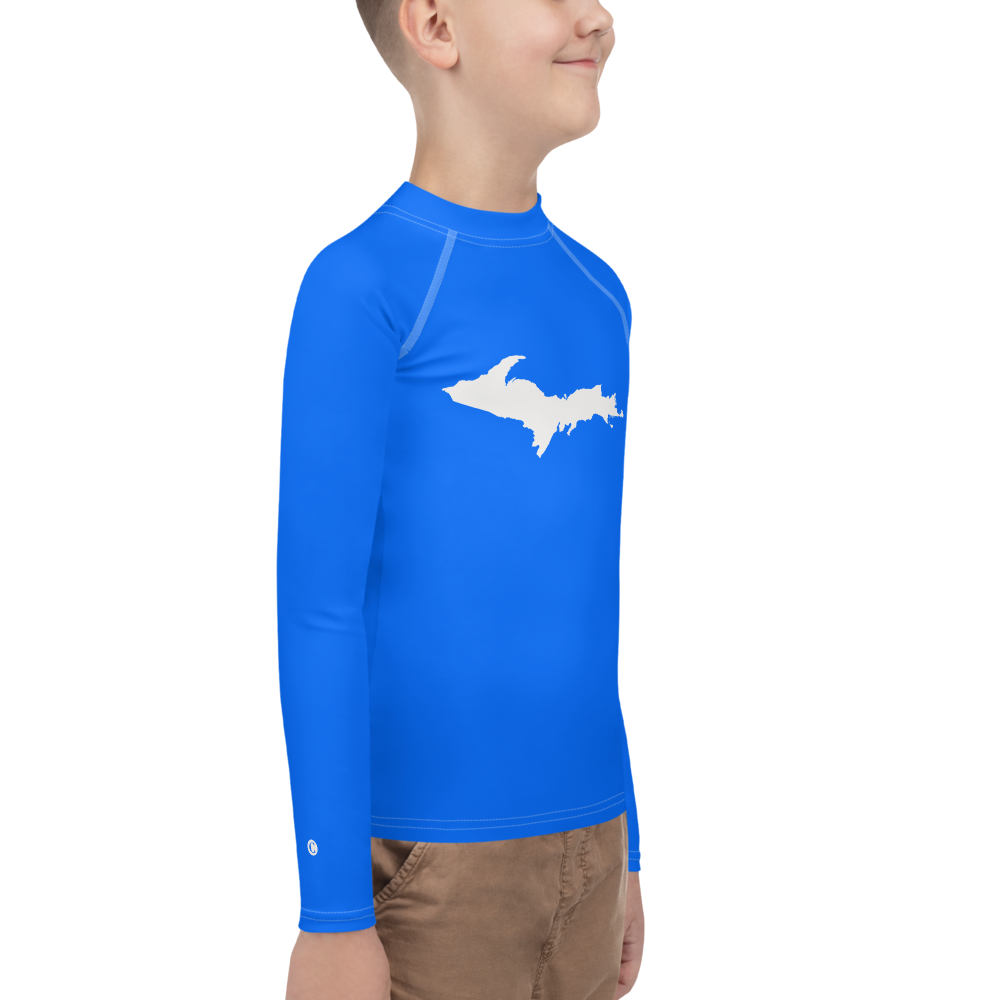 Michigan Upper Peninsula Rash Guard (w/ UP Outline) | Youth - Motor Town Blue